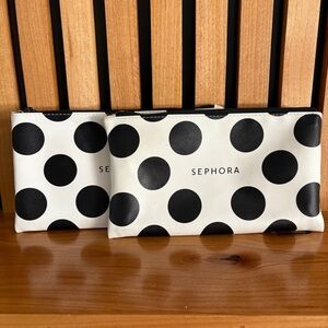 Set of 2 - Sephora Black and White Cosmetic Bag with Polka Dots